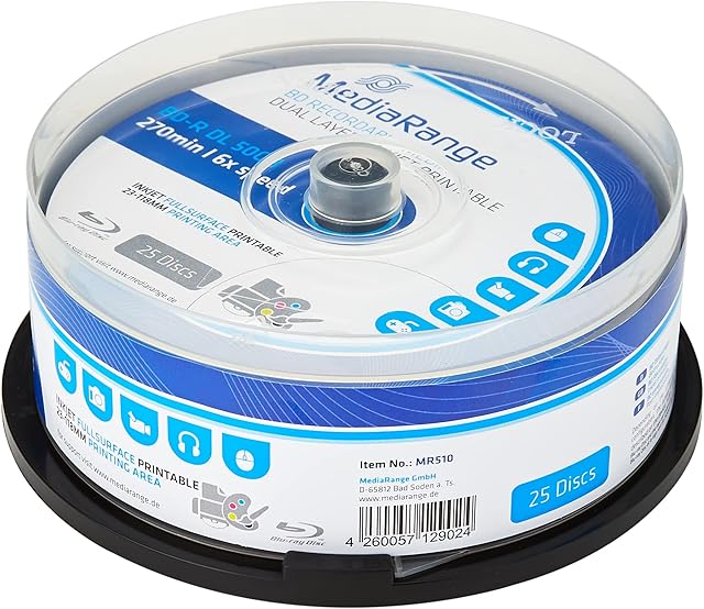 MediaRange BD-R Dual Layer 50 GB 6-krotna prędkość zapisu, całopowierzchniowa torba na ciasto 25 szt