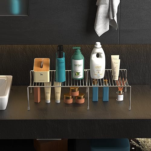 Miniatura 5 de Redrubbit Estante de almacenamiento para gabinete, estante de metal expandible a prueba de óxido para encimera de cocina y estante de gabinete,