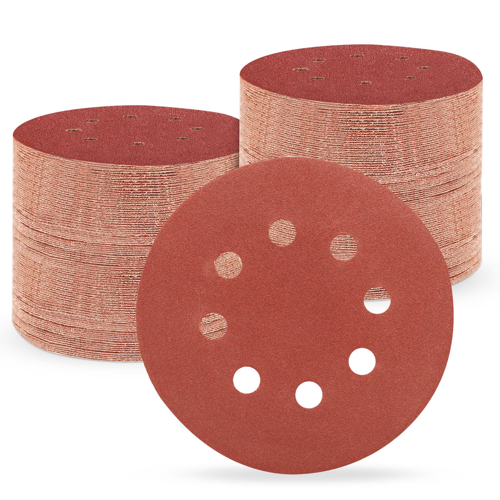 Disco de lijado de 8 agujeros de 5 pulgadas con gancho y bucle, grano 180, papel de lija orbital aleatorio para arena, pintura de automóviles, madera para carpintería, metal, paquete de 150