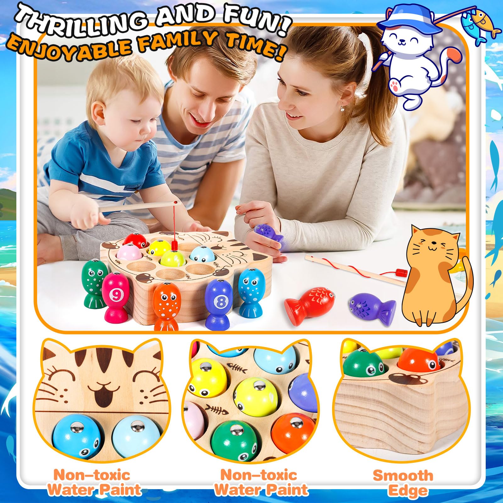 Giochi in Legno Pesca per Bambini,Giochi Bambini 3 Anni,Giochi Montessori,Giochi di Pescas per Bambini, Pesca Pesciolini Gioco Magnetico,Giochi Educativi Bambini per 3 4 5 Anni