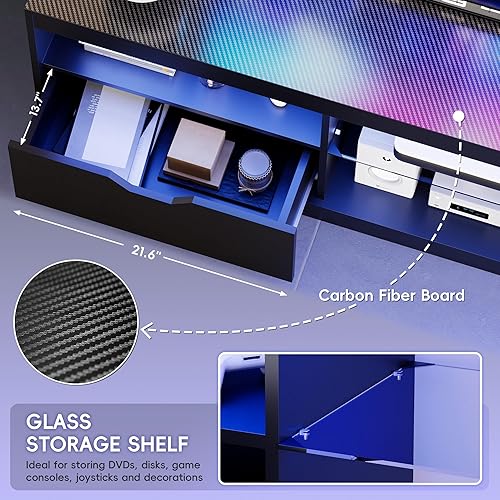 Miniatura 5 de Homall Soporte LED para TV de 65 pulgadas, moderno centro de entretenimiento con luces LED y armarios de alto brillo, mesa consola de gabinete de TV