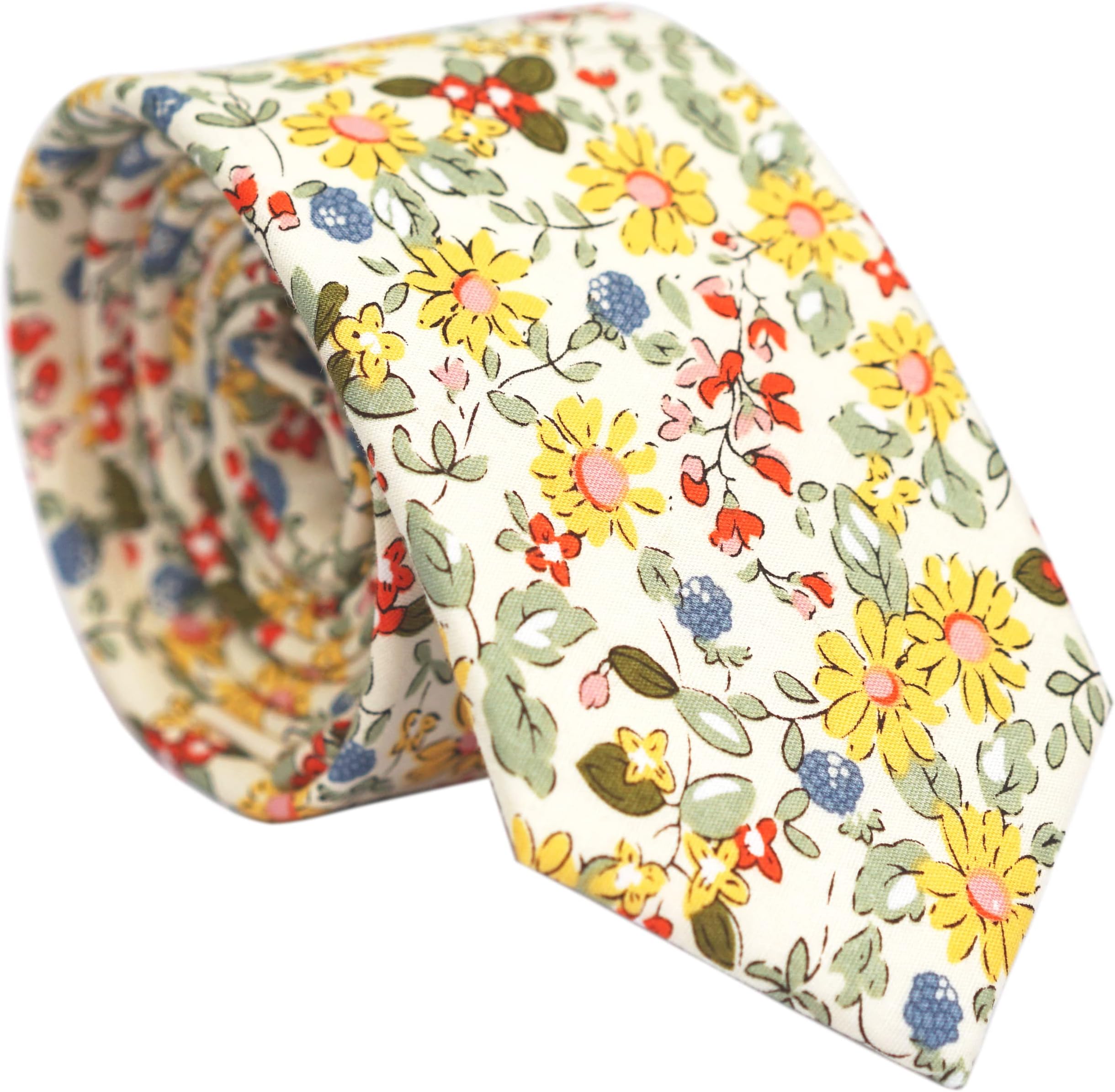Cotton Floral Tie for Men, Skinny Flower Necktie for Wedding, Party, Activities, Cotton Slim Tie + Gift Box