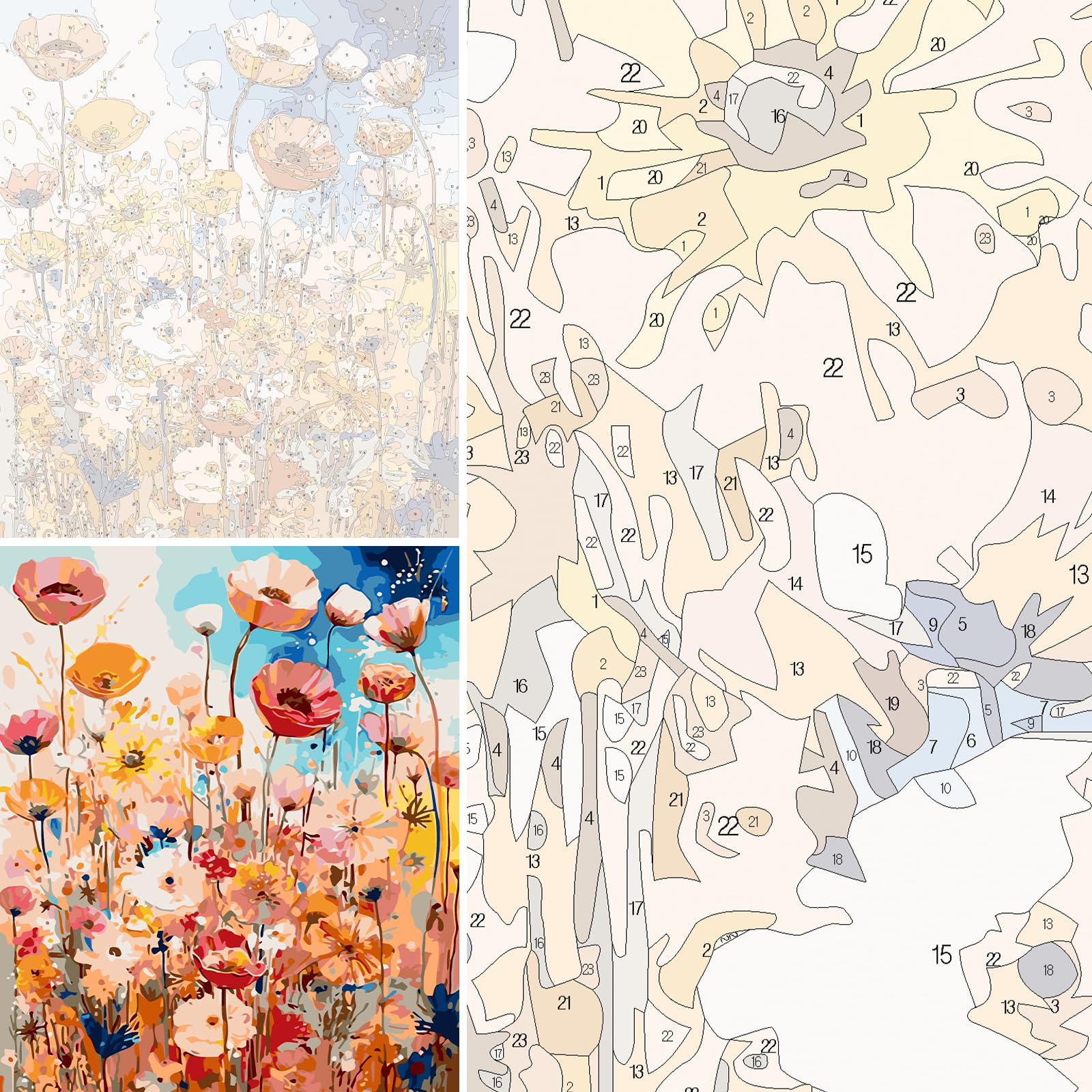 Dipingere Con I Numeri Per Adulti – Quadro ‘Papaveri’ 40x50 Cm Su Tela – Kit Completo Con Colori Acrilici E Pennelli – Decorazione Stile Nature
