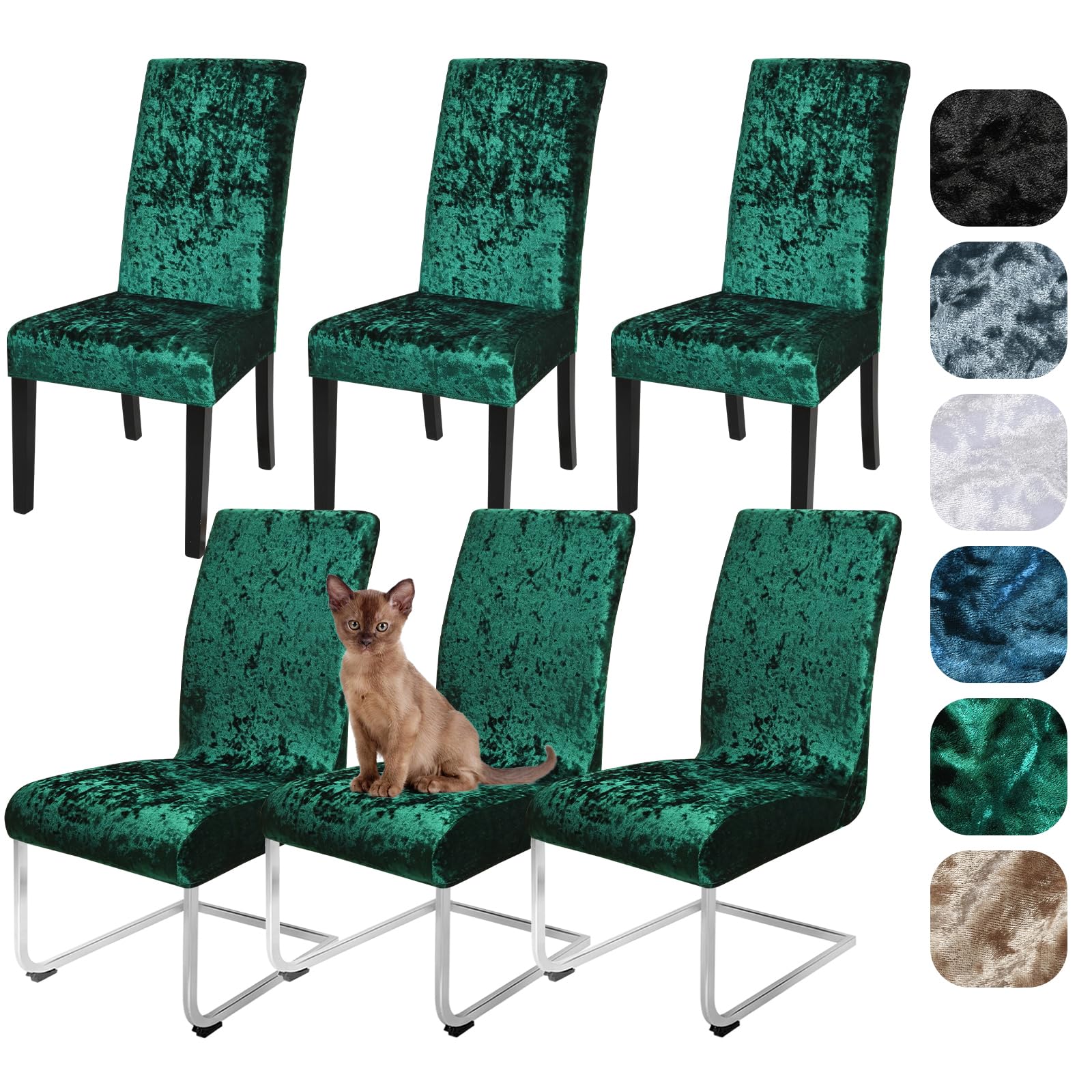 Alishomtll Juego de 4 o 6 fundas de terciopelo arrugado para silla, elásticas, extraíbles, lavables, protección para comedor, fiesta, banquete, boda (verde, 6 unidades)