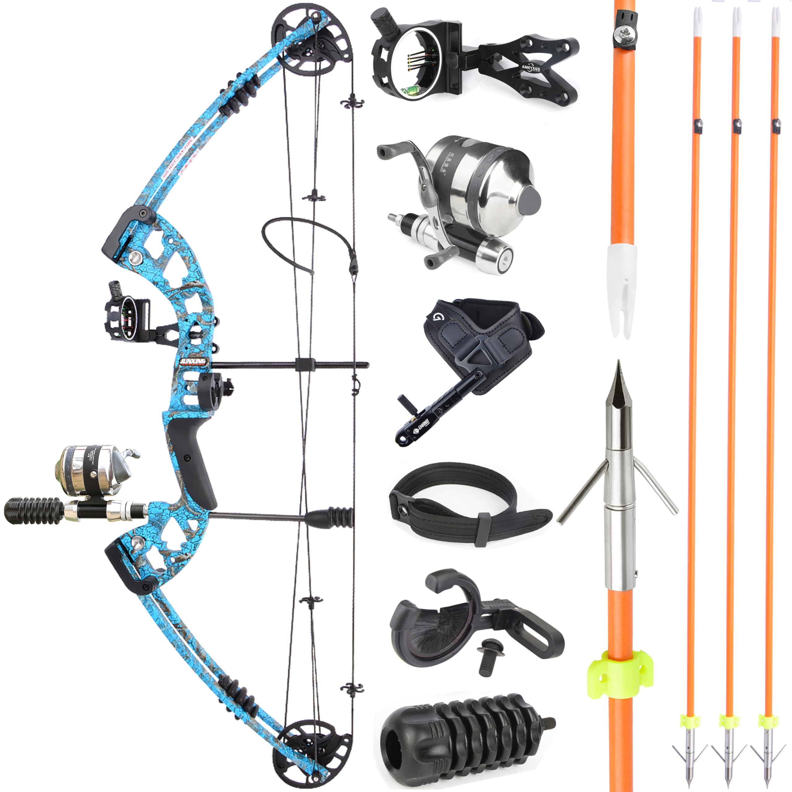 Bowfishing Compound Bow Kit with Bowfishing Reel, Bow Fishing Arrows,30-55Lbs,Left/Right Hand Bow for Adult/Youth Fishing Hunting