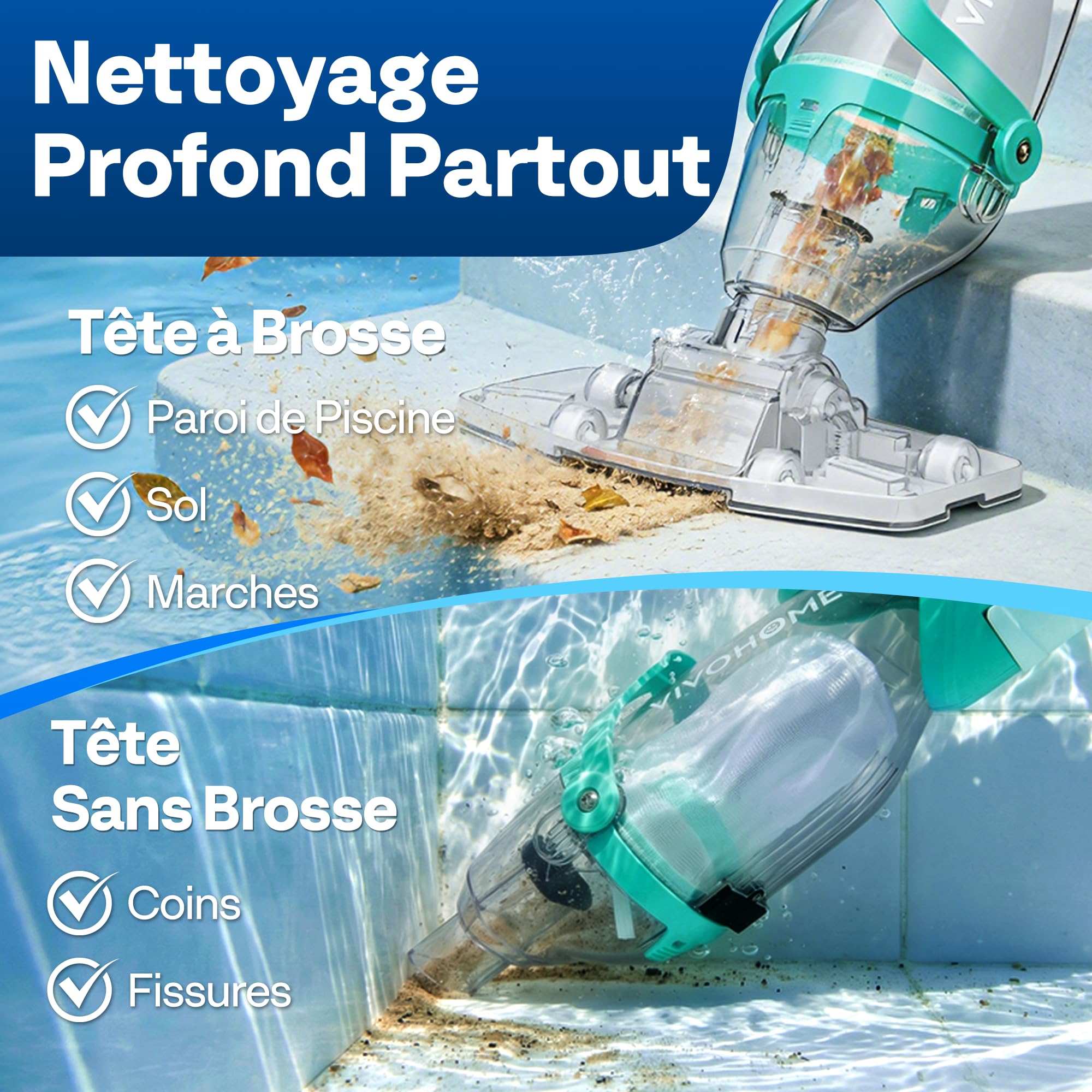 VIVOHOME Aspirateur de Piscine sans Fil avec Batterie 75 Minutes 4300LPH | 4300LPH Nettoyeur de Piscine Portable avec 4 Sacs Filtrants 2,6L, Autonomie jusqu'à 75 Minutes, pour Piscines et Spa