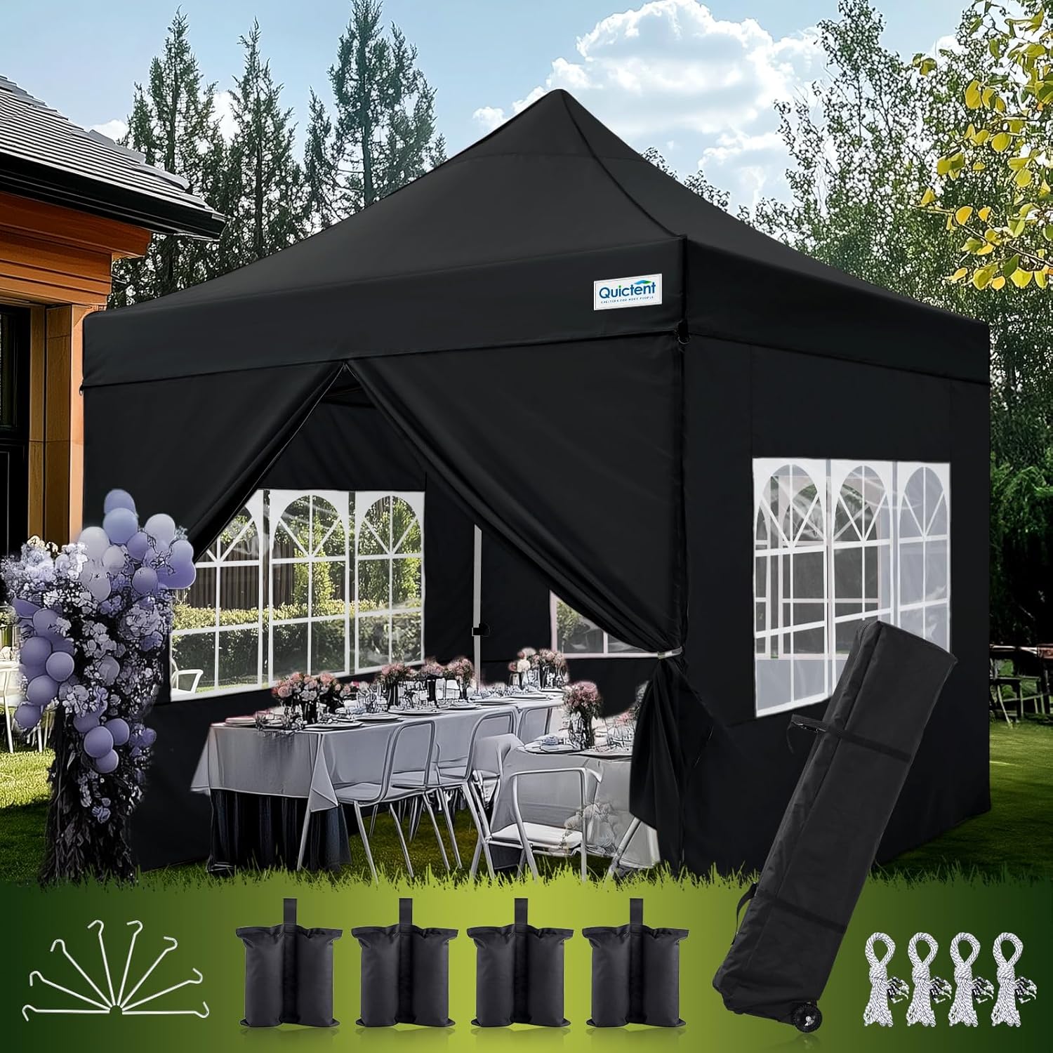 Quictent 10x15 Heavy Duty Pop Up Canopy Tent with Sidewalls, Hexagonal Legs- Commercial Instant Shelter with 3-Year Frame Warranty, 800D Waterproof Oxford Fabric for Weddings, Events, Outdoor Markets