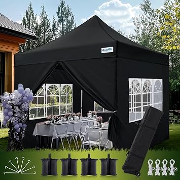 Quictent 10x10 Heavy Duty Pop Up Canopy Tent with Sidewalls, Hexagonal Legs- Commercial Instant Shelter , 800D Waterproof Oxford Fabric for Weddings, Events, Outdoor Markets