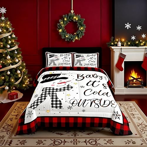 Miniatura 57 de Juego de edredón de Navidad para niños tamaño queen, ropa de cama festiva de dulces navideños, decoración de dormitorio/cabaña de Navidad para Multi