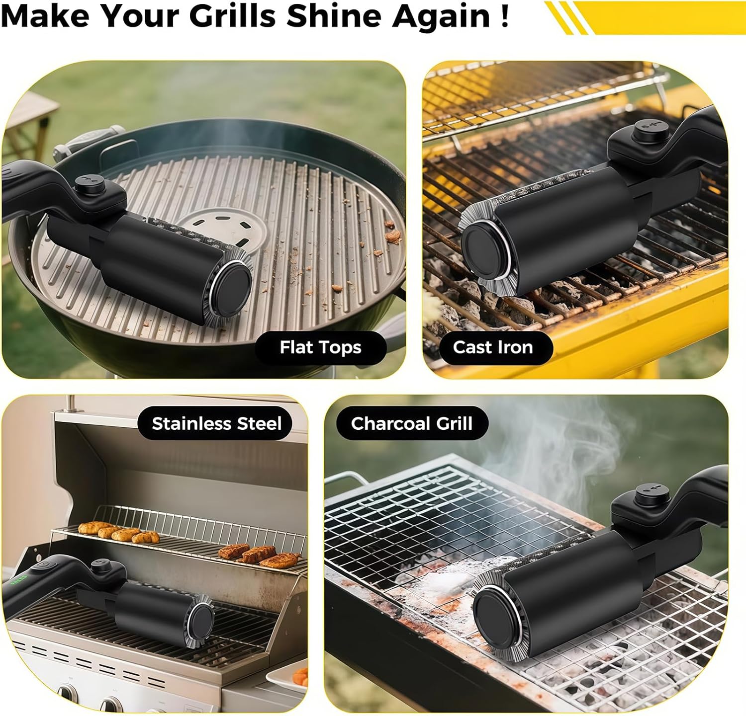 Ergonomic Handle Grills Brush with Detachable Head and Dishwasher Safe Design Modifiable Corner Barbecue Brush