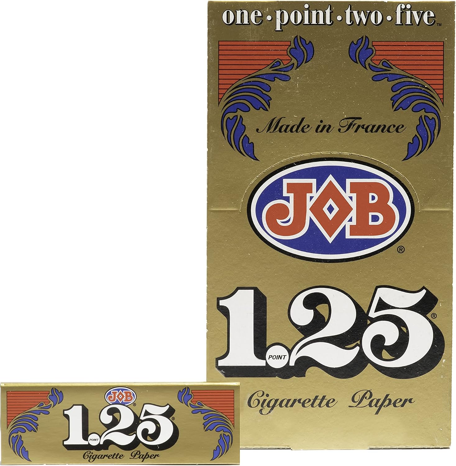 JOB Gold 1-1/4 Size Rolling Papers Set, 24 Booklets (24 Rolling Papers per Booklet) 100% Natural Wood Fibers, Natural Acacia Gum, Unbleached - Ultra-Thin and Slow-Burning