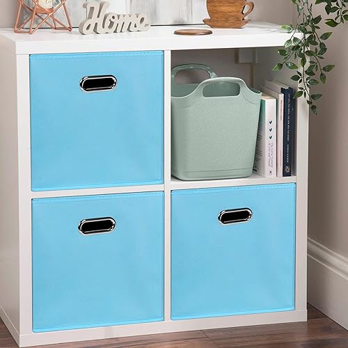 Miniatura 5 de Cubos de almacenamiento plegables negros, caja de almacenamiento de tela, cestas organizadoras con asas dobles para organizador del hogar (azul)