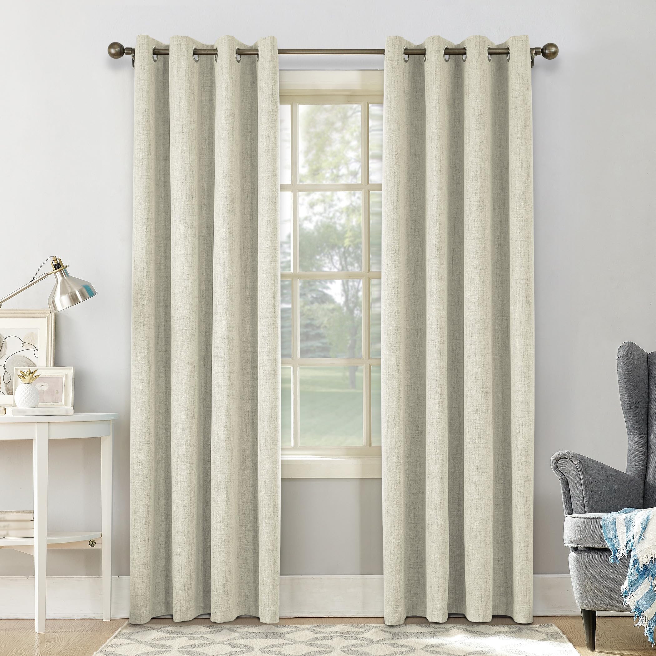CUCRAF 100% Blackout Curtains Light Beige Thermal Curtains 90 Inch Drop 2 Panels Soft Texture Energy Saving Sun Blocking Eyelet Curtains for Bedroom Living Room 46 X 90 Inch