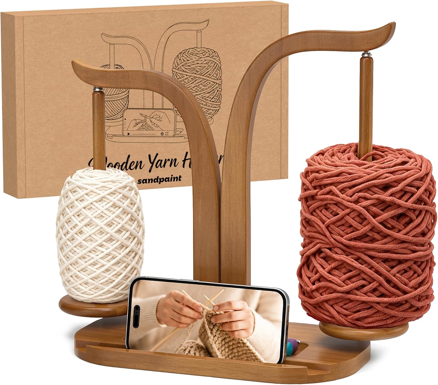 sandpaint Double Magnetic Yarn Holder for Crocheting and Knitting Brown