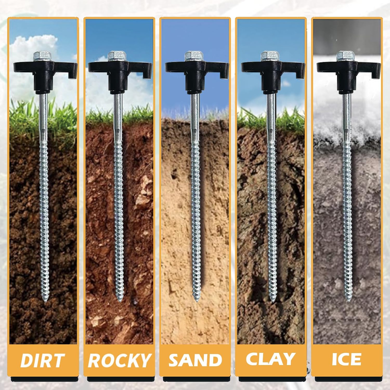 10-Pack 8" Heavy Duty Screw in Tent Stakes, Drill-in Non-Rust Ground Anchor Pegs, Metal Tent Accessories for Camping, Garden, Hiking, Black