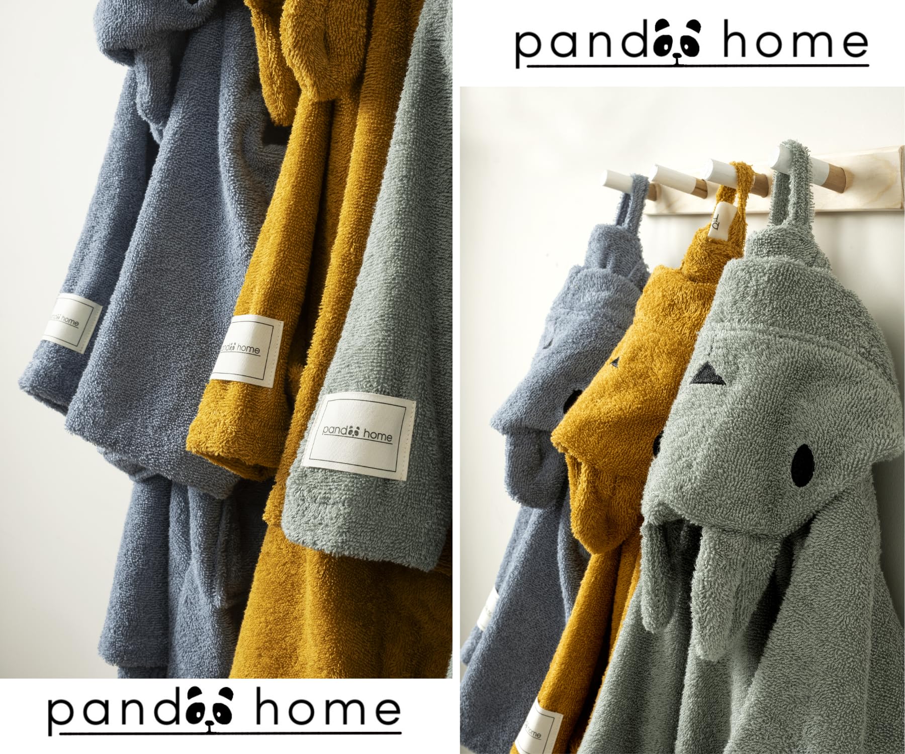 PandaHome Bademantel Kinder, Kinderbademantel für Jungen und Mädchen aus 100% Baumwolle, Morgenmantel mit Kapuze, Schnelltrocknend Weich Saugstark Bademäntel 400 g/m²