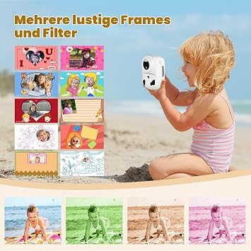 Children's Camera 30MP 1080P Instant Camera with 2.4 Inch Screen Digital Camera with 32GB TF Card 6 Colours Brush Pen Dual Camera Gift for Children White
