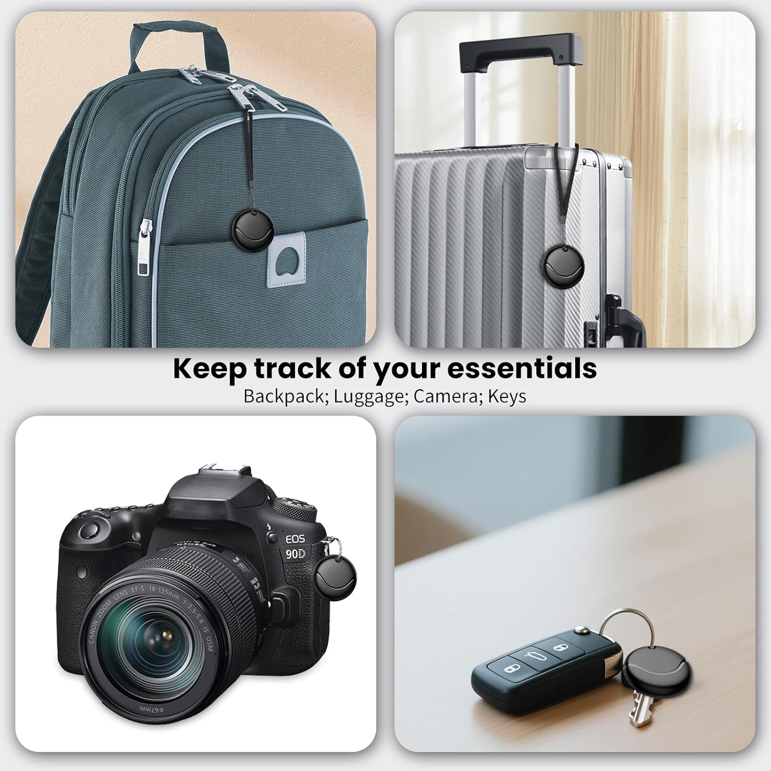 Air Tracker Tags-4 Pack Black, Bluetooth Tracker Works with Apple Find My (iOS Only), Smart Tag with Lanyard, Item Finder for Luggage, Key, Suitcases, Replaceable Battery, IP67 Waterproof Tracking Tag - Image 6