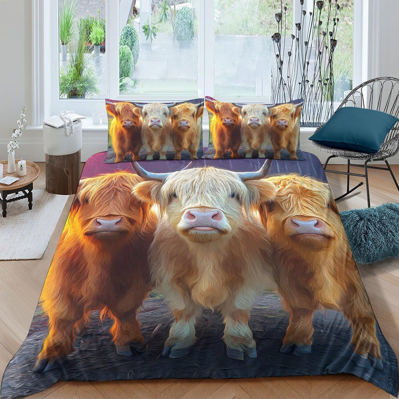 Ctjqhvkz Style-7 3D Printed Highland Cow Fitted Sheet Microfiber Soft Anti-Slip Farm Animal Bed Cover For Bedroom Guest Room Decor Single（135X200cm）
