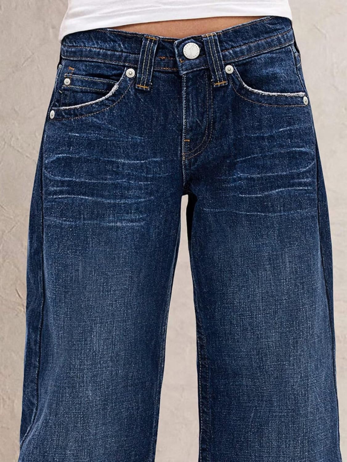 Flamingals Wide Leg Jeans for Women Mid Waist Baggy Stitch Decor Denim Washed Pants Without Belt - Image 4