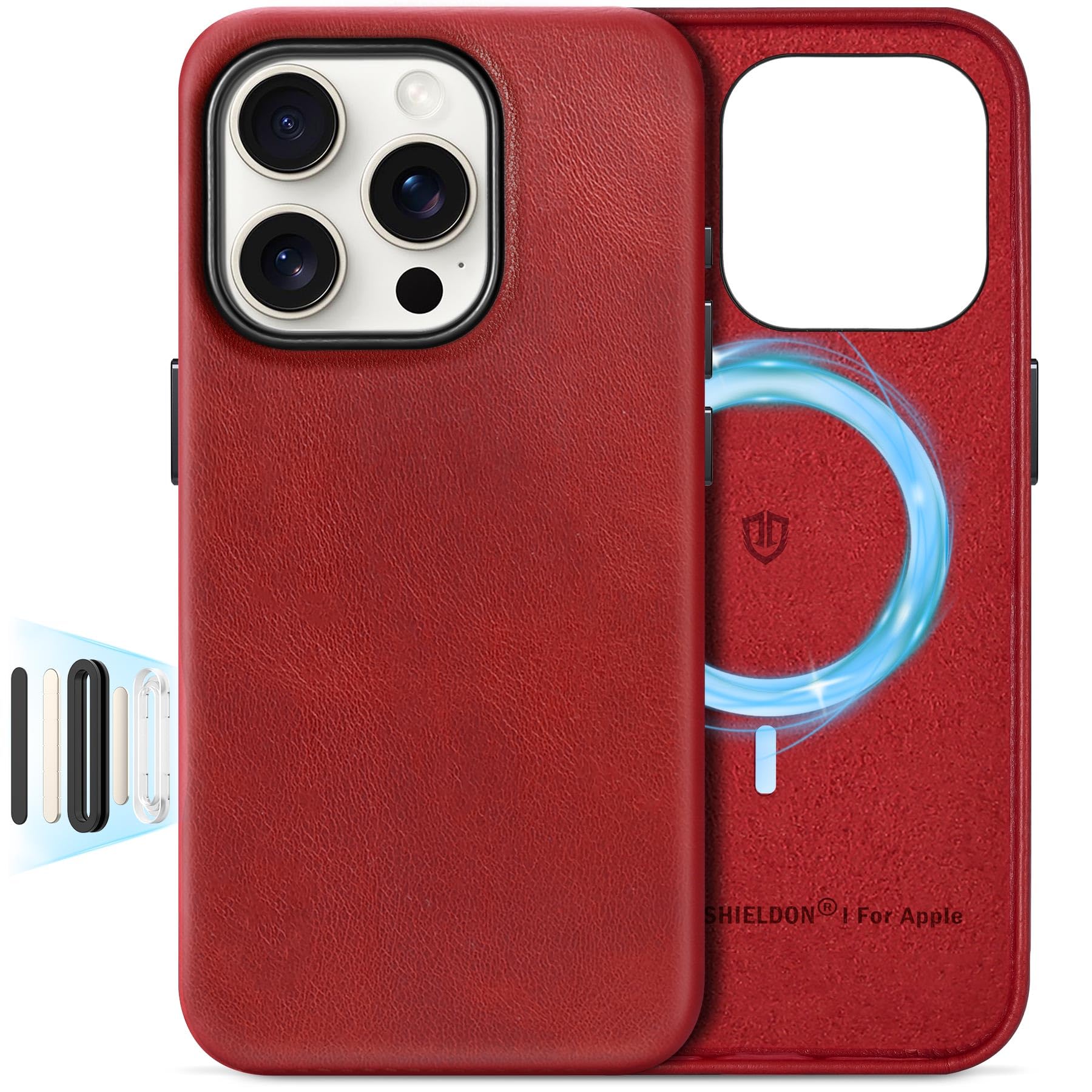 SHIELDON Genuine Leather Case for iPhone 16 Pro 6.3", [Camera Button Updated], Compatible with MagSafe, Magnetic Wireless Charging, Slim Fit, Metal