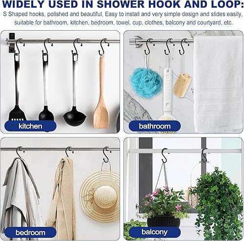 Miniatura 6 de BellRhein Ganchos Anillos para Cortina de Ducha, Paquete de 12 Ganchos de Metal en S a Prueba de Óxido para Colgar Cortina de Baño, Forro de Cortina