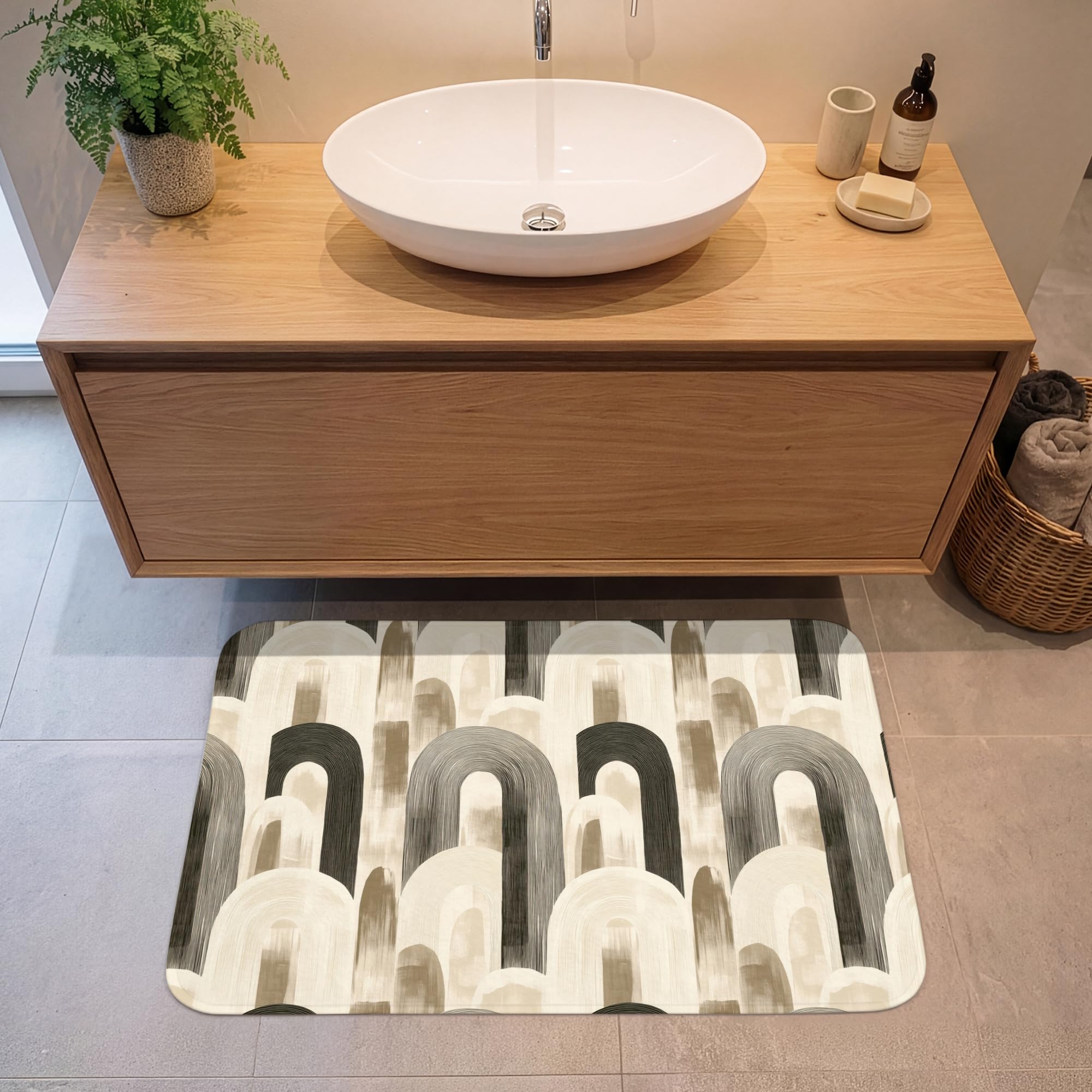 Alfombra De Baño Rectangular 90x60 cm Bathroom Bath Mat Lavable Tapete Antideslizante Alfombras Ducha Decoracion Alfombrilla Abstracto - Motivo - Arcos