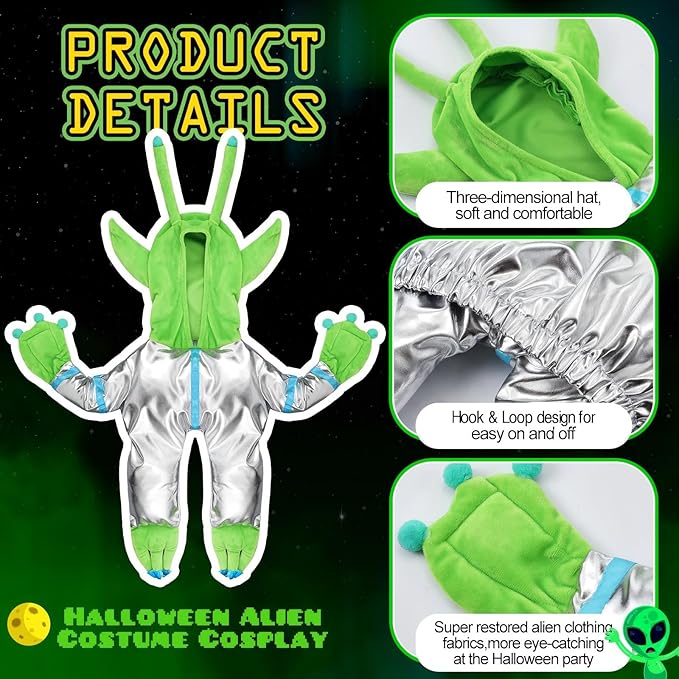 Disfraz de Alien Verde para Perro Mediano, Talla L, Huhumy miniatura 2
