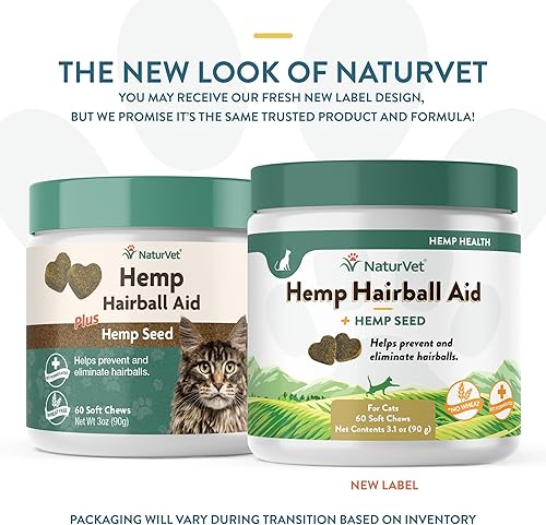 Miniatura 2 de NaturVet Hemp Hairball Aid Plus Semilla de cáñamo para gatos, 60 unidades masticables suaves, fabricado en los Estados Unidos
