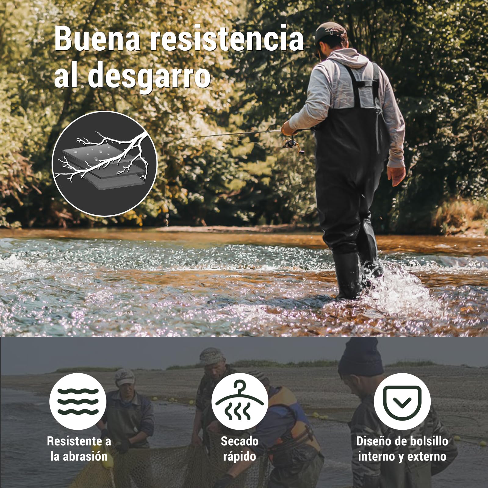 IEEILULU Pantalones de Pesca con Botas, Vadeador para Hombre, Nylon Pantalones de Pesca Impermeables Transpirables 40-47, Vadeadores de Pesca para Regalo Amantes de Pesca y Deportiva