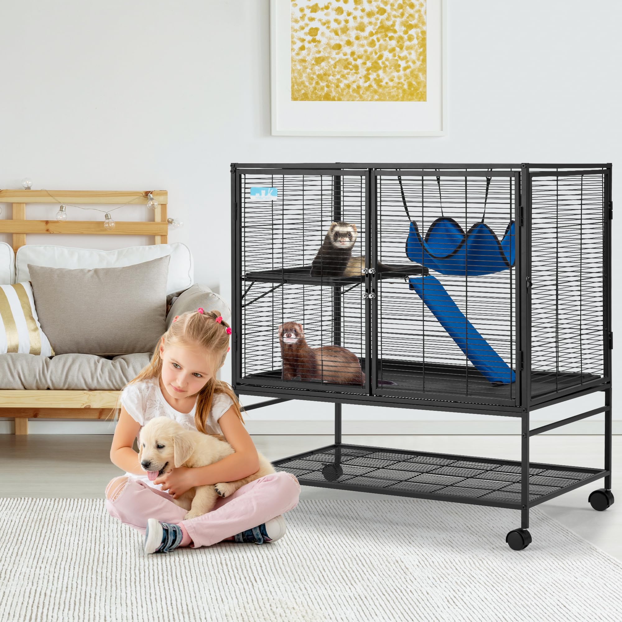 Condition photo showing New/Like New for habutway 40''h large metal rolling ferrets cage, 2-tiers small animal cages, cage for rats/chinchillas, 0.5'' bar spacing for ferret,small animal cage w/removable ramp & platform