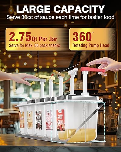 Miniatura 2 de WantJoin Dispensador de queso Nacho - Dispensador de bomba de condimentos de 5.5 cuartos de galón, carcasa y tapa de acero inoxidable, 2 tarros y