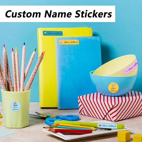 Miniatura 6 de Calcomanías de nombre para niños, 105 unidades, etiquetas personalizadas, impermeables, suministros escolares, etiquetas con nombre para botellas de