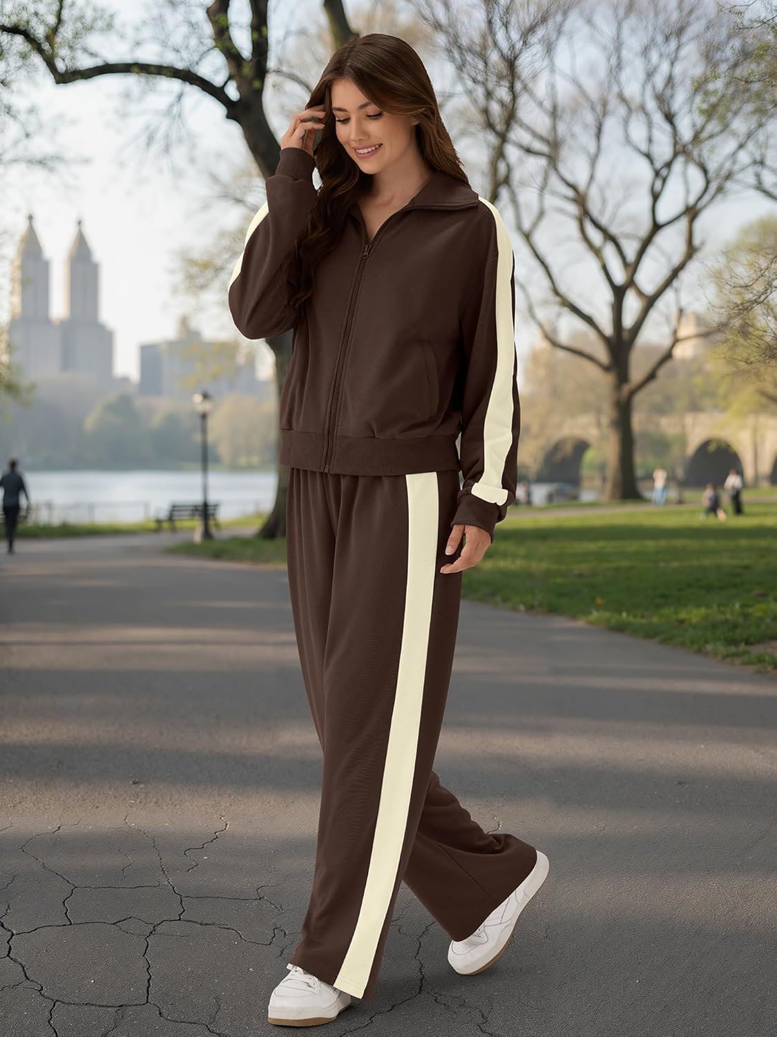 ZAFUL 2 Piece Sets for Women Homewear Sweatsuit Long Sleeve Cropped Tracksuit for Travel Airport Casual outfits