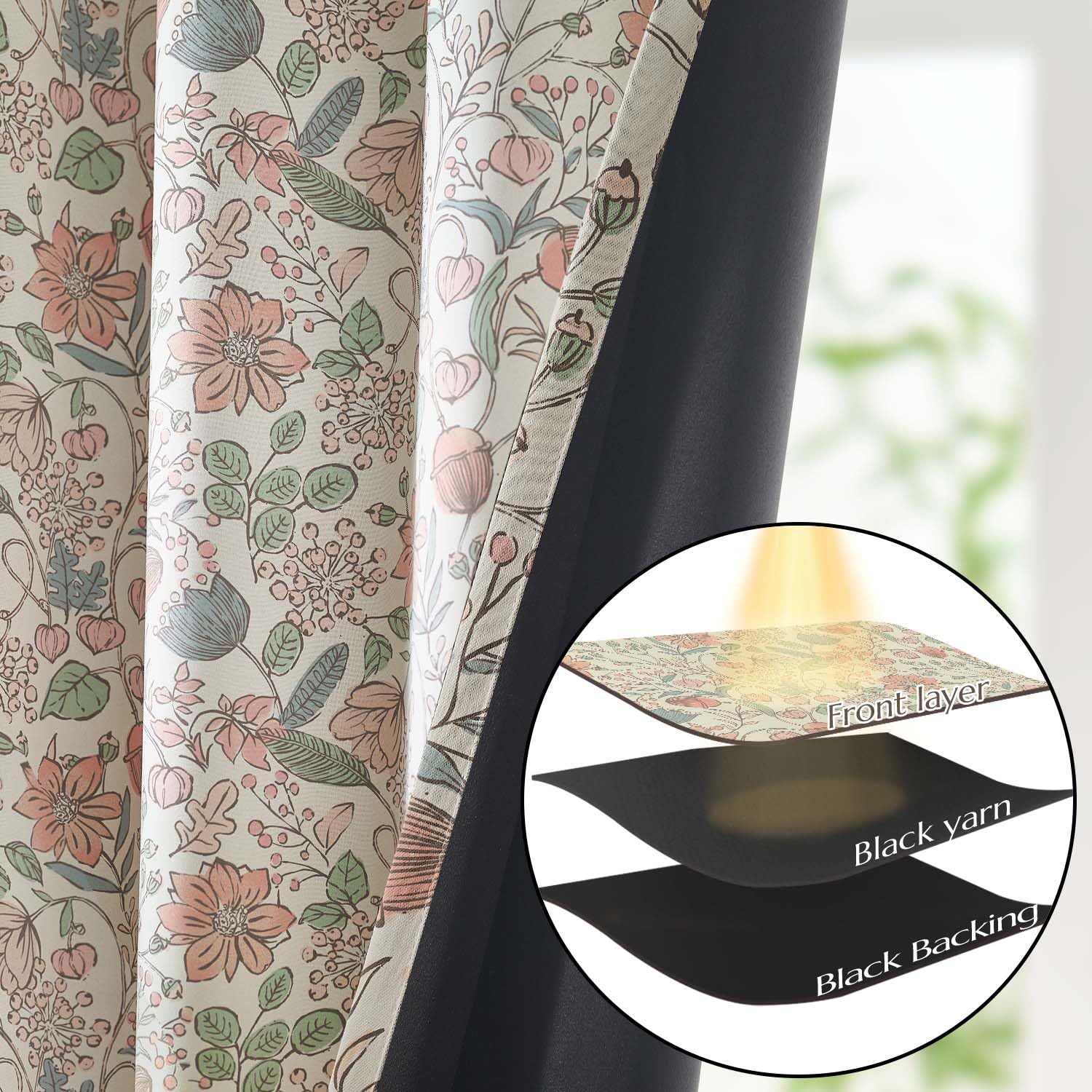 Vangao Lot de 2 rideaux occultants à motif floral pour chambre à coucher - 243,8 cm de long - Rideaux de campagne française rose pour enfants - Imprimé toile - Rideaux de ferme à isolation thermique