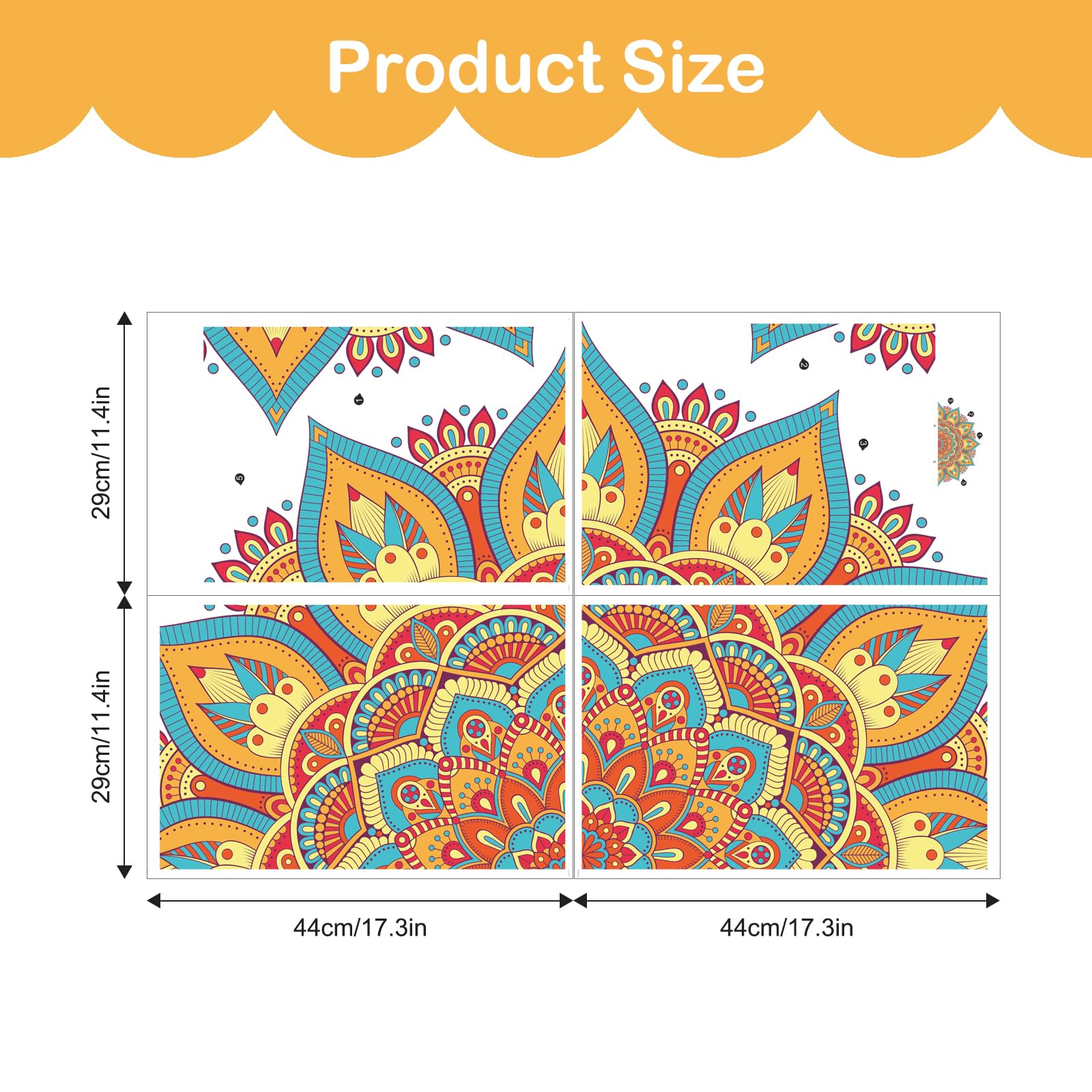 Set Adesivi Murali Mandala Boho Fiore – Decorazione Fai-da-te Con Bordi E Linee, Removibili E Impermeabili, 118x68 Cm – Per Camera, Soggiorno, Ufficio