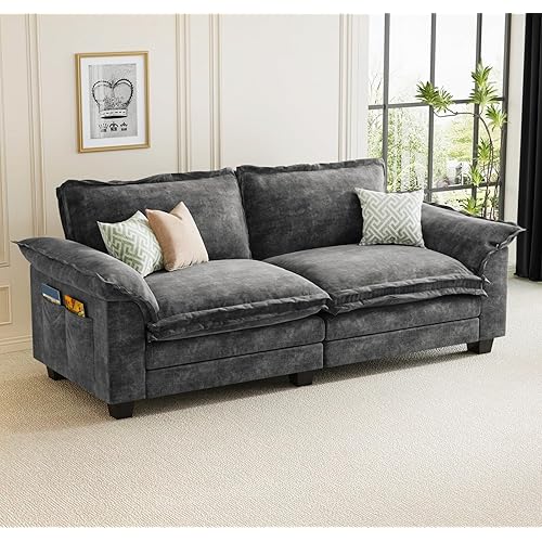 KKL 89 Inch Modular Sectional Sofa, 2 Seater Loveseat Cloud Couch with Deep Seat, Chenille Sectional Couches for Living Room, Apartment,Grey