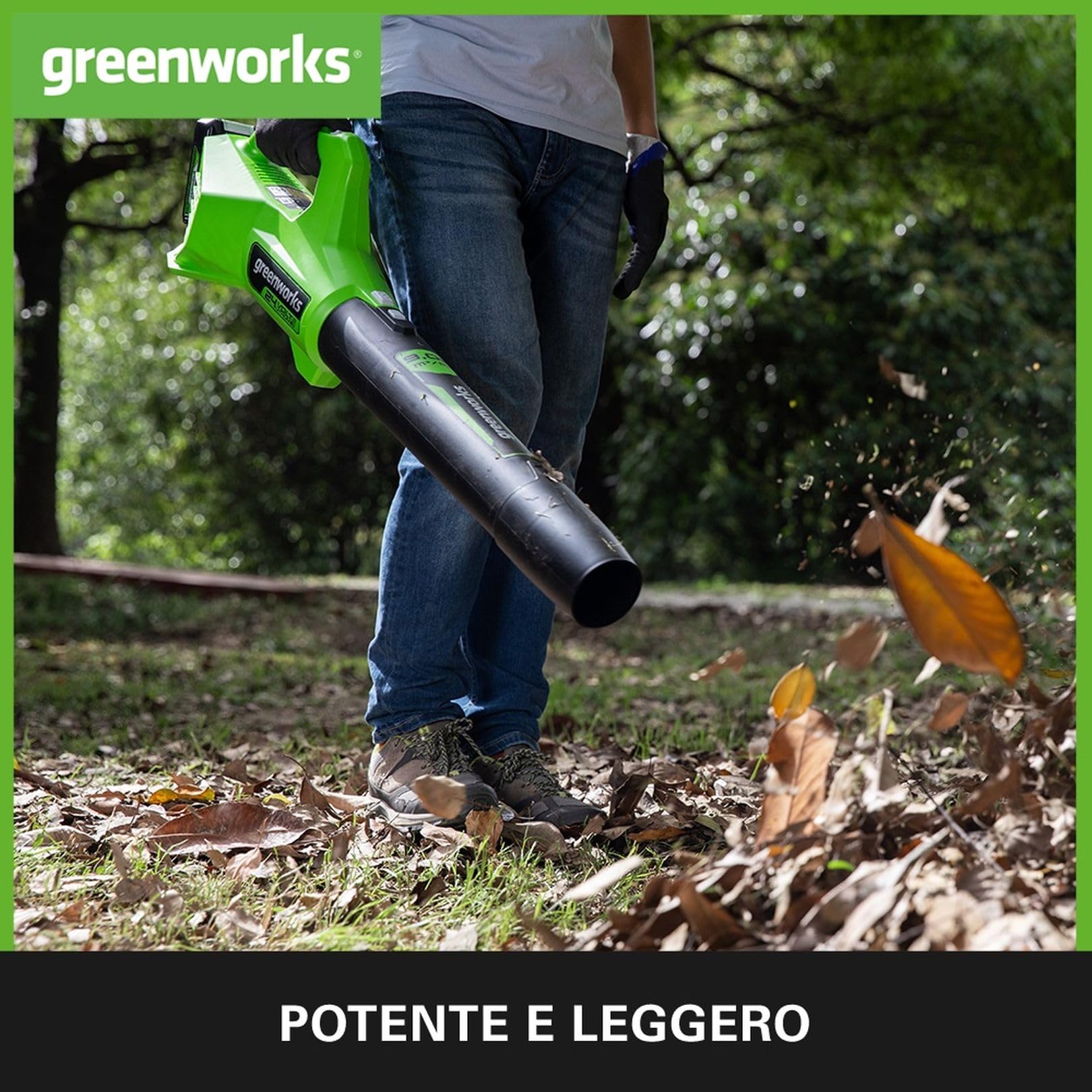 Greenworks G24ABII Soffiatore Foglie Assiale a Batteria, 145km/h, 9,08m³/min, SENZA Batteria 24V e Caricabatterie, Garanzia 3 Anni