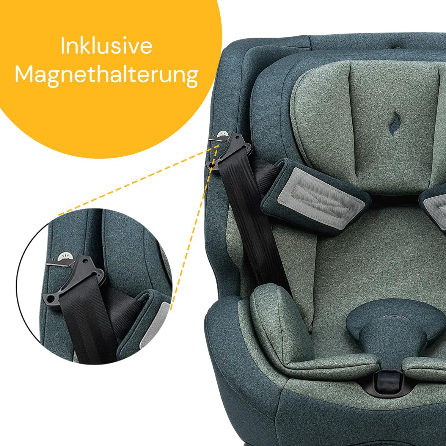 Osann One360 i-Size car seat showing magnetic belt holders