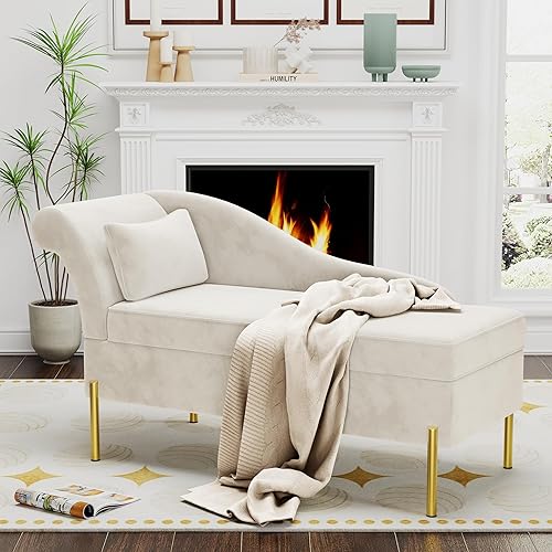 Miniatura 7 de Andeworld Tumbona de terciopelo con almacenamiento, moderna tumbona tapizada copetuda para interiores, sofá reclinable para dormitorio, oficina,