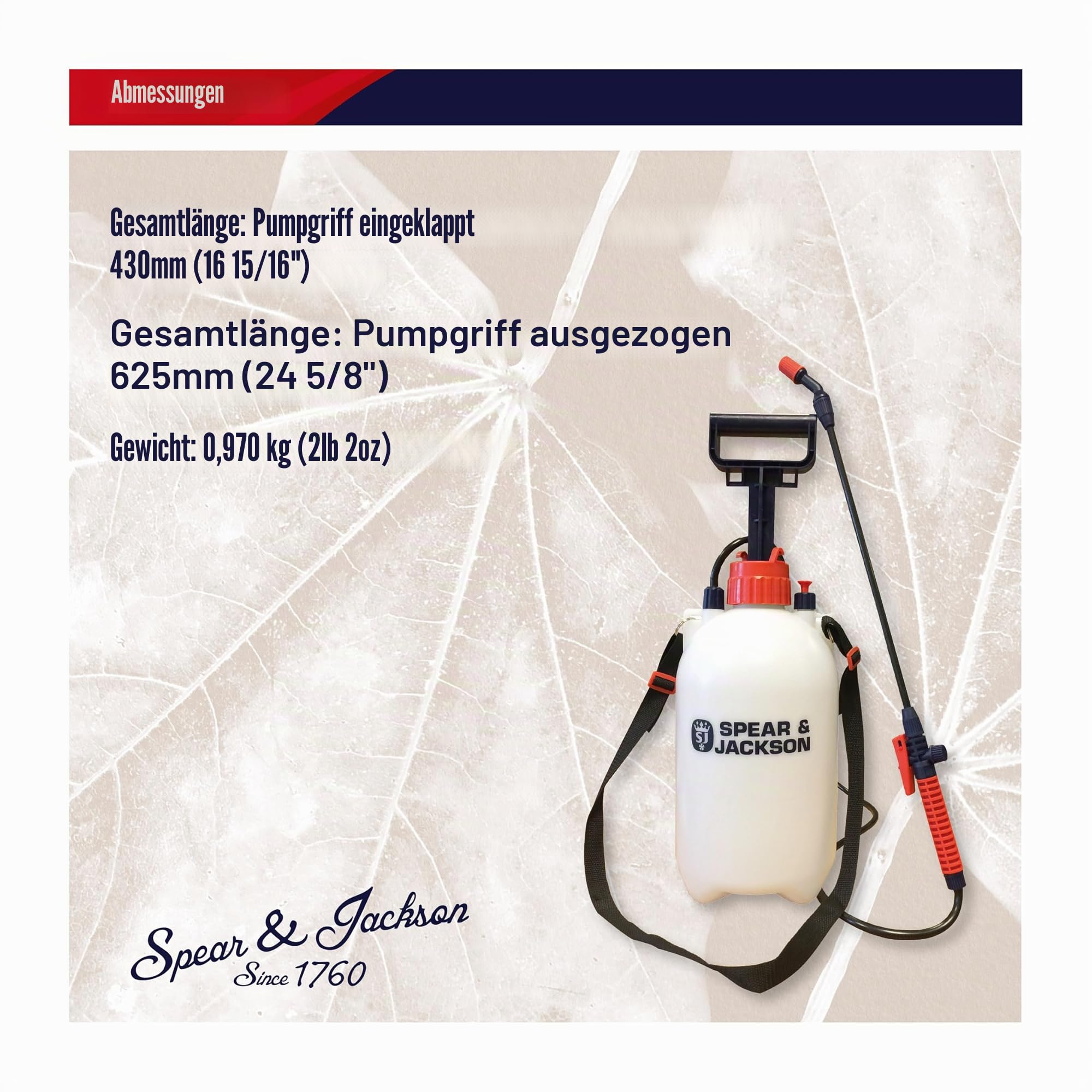 Spear & Jackson 5LPAPS 5 Liter Drucksprüher mit Pumpfunktion, 5 L, verstellbare Düse, 560 mm Sprühlanze, geeignet für Wasser, Unkrautvernichter und Dünger