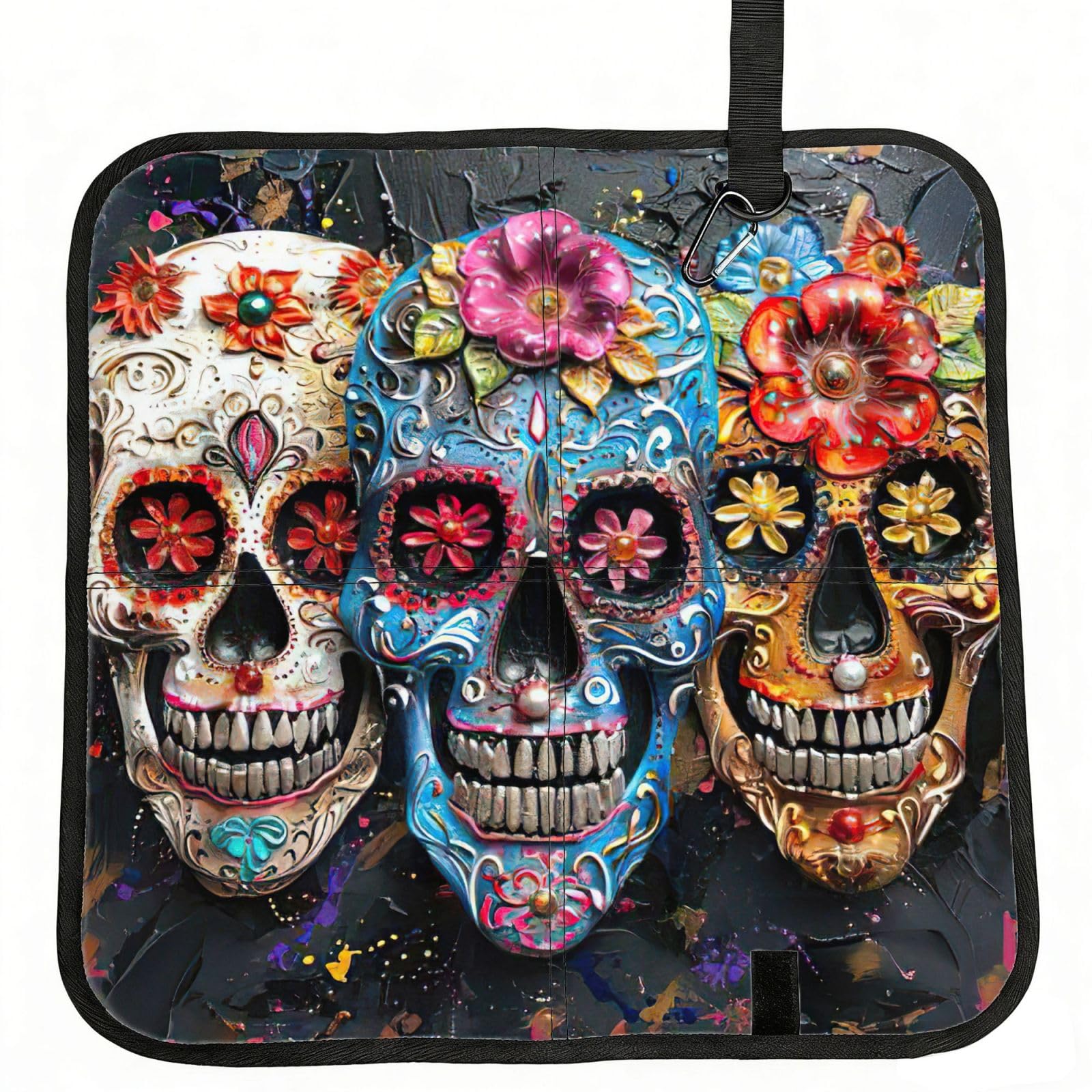 AYYQWE Sugar Skulls Print Foldable Seat Cushion Portable Chair Pad Office Commuting Picnic Camping Outdoor