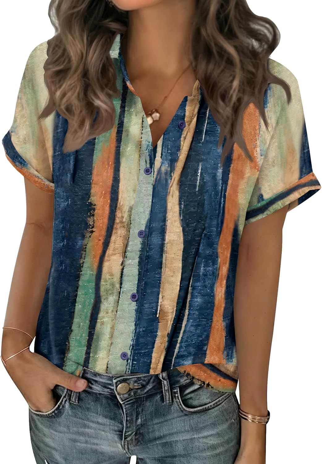 Zeagoo Short Sleeve Summer Tops for Women Casual Button Down Shirts Solid/Striped Business Work Blouses