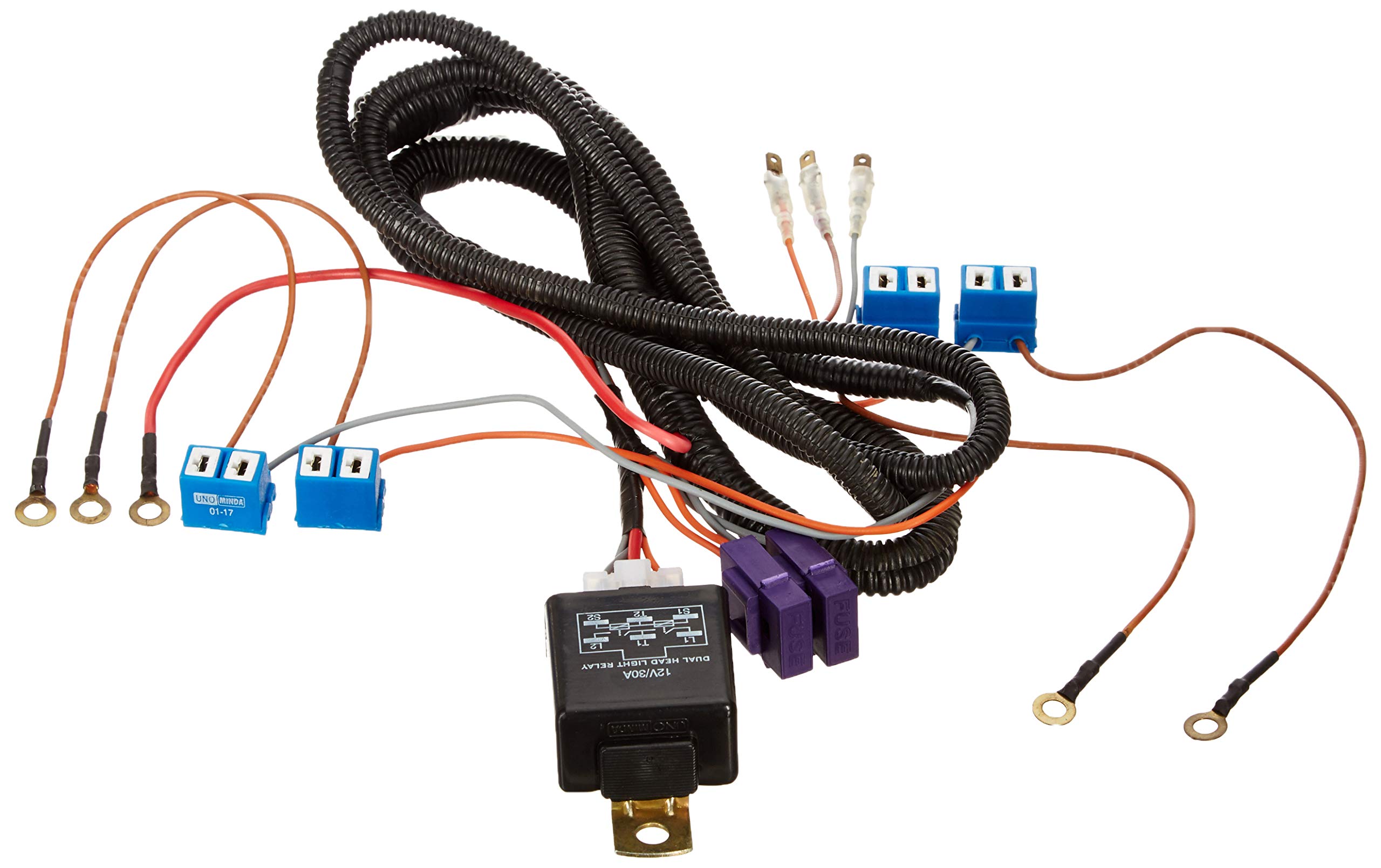 UNO Minda TD-2013 Head Light Connector - H7+H7 Bulb Holders (with Fuse) - with Relay 12V/30A for Tata Universal-image-15