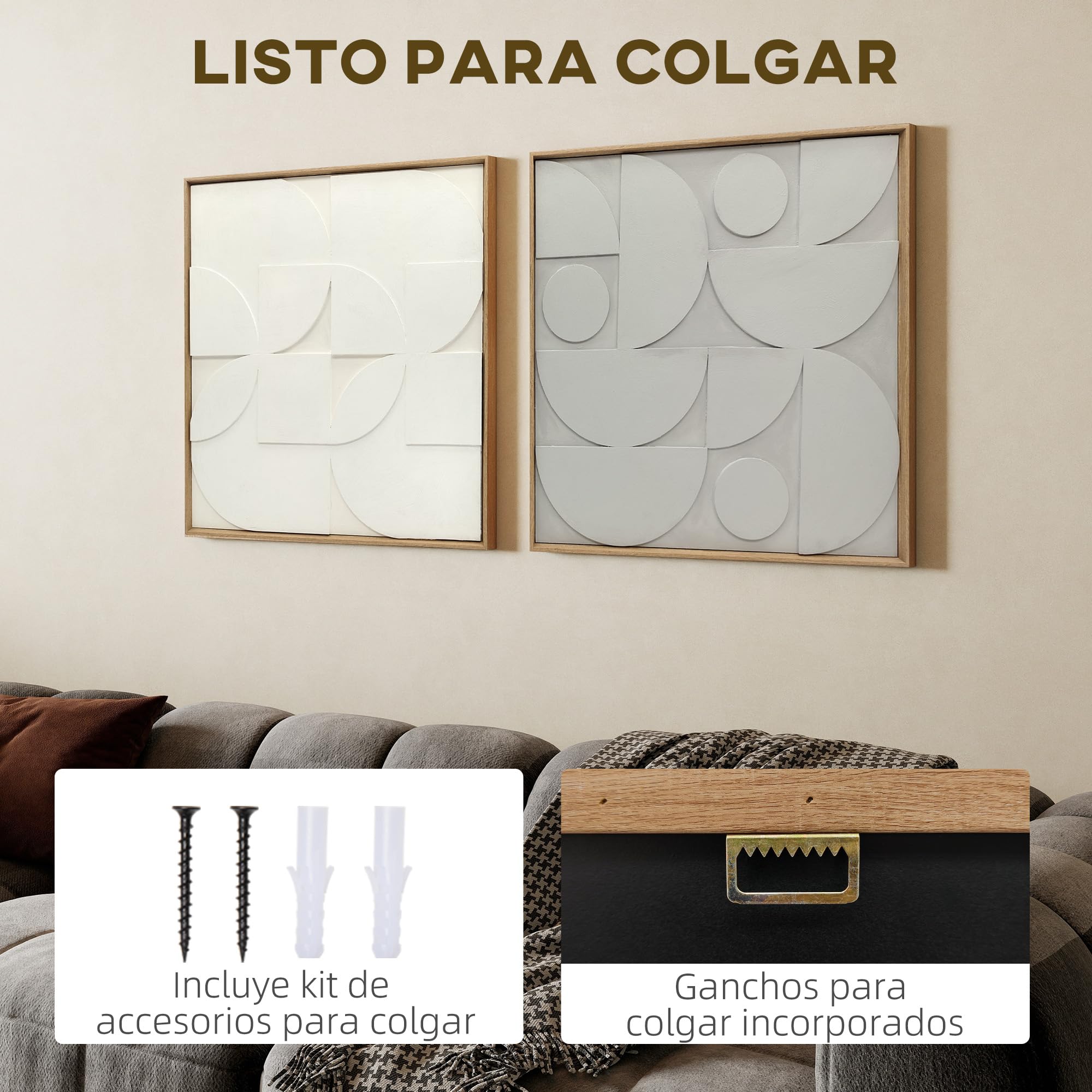 HOMCOM Decoración de Pared de Madera 3D, Juego de 2 Piezas, Adornos de Pared 80 cm con Patrones Geométricos Huecos, Decoración Moderna para Salón, Dormitorio, Pasillo, Blanco