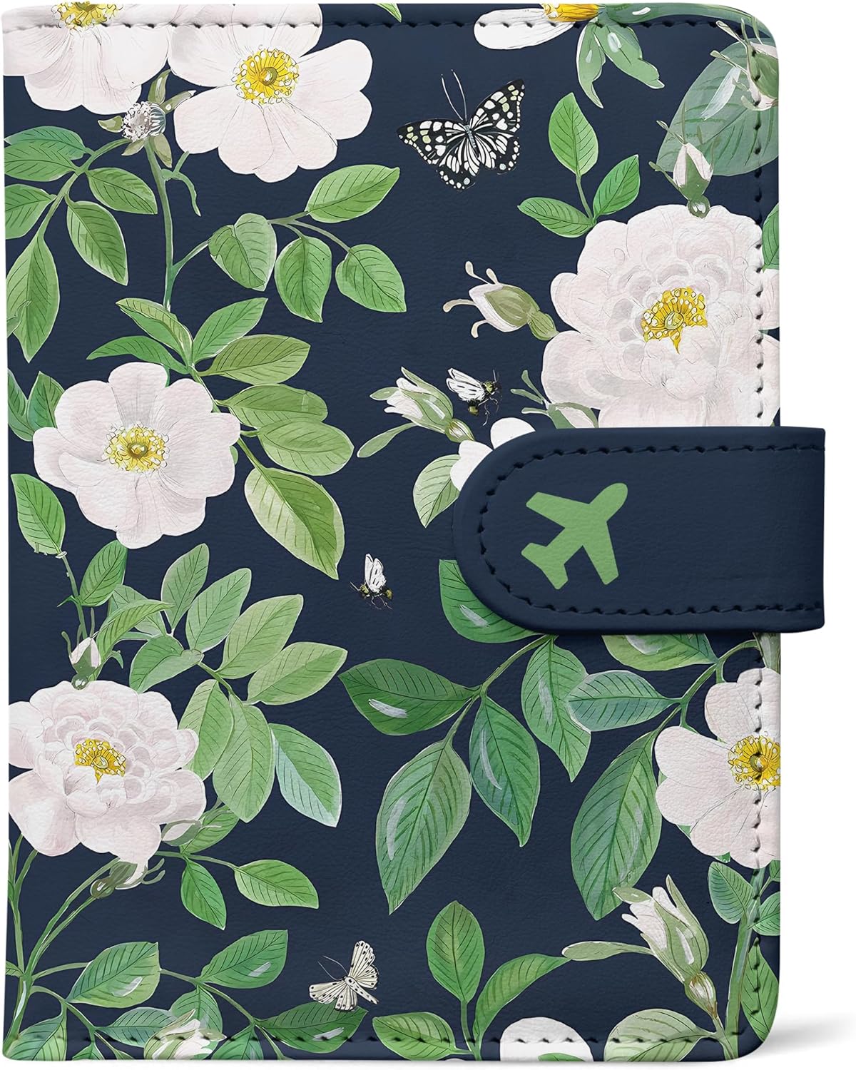 Passport Holder, Travel Wallet Cover with Pen Loop | Cute RFID Blocking Leather Case with Magnetic Closure for Travel Essentials-flower