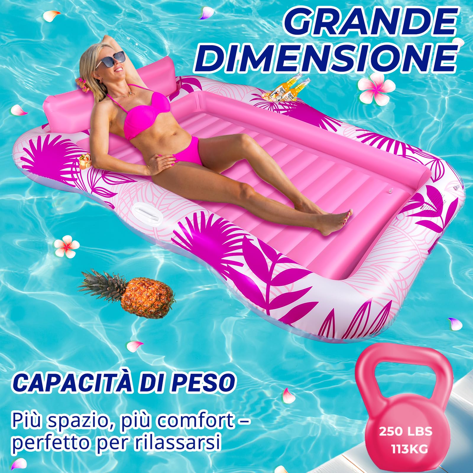BuzzoXerex Materassino Gonfiabile Piscina Doppio Grande Adulti con Poggiatesta e Portabibite