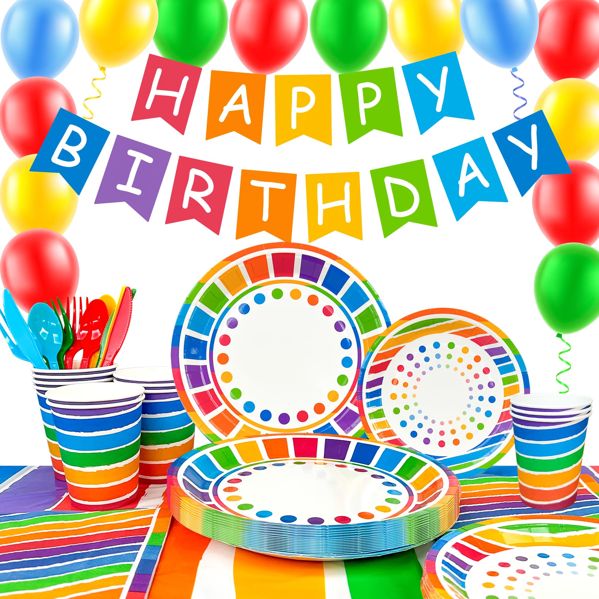 166pcs Rainbow Party Supplies, 16 Guests Rainbow Party Decorations Tableware Set, Rainbow Party Plates Napkins Cups Rainbow Birthday Decorations
