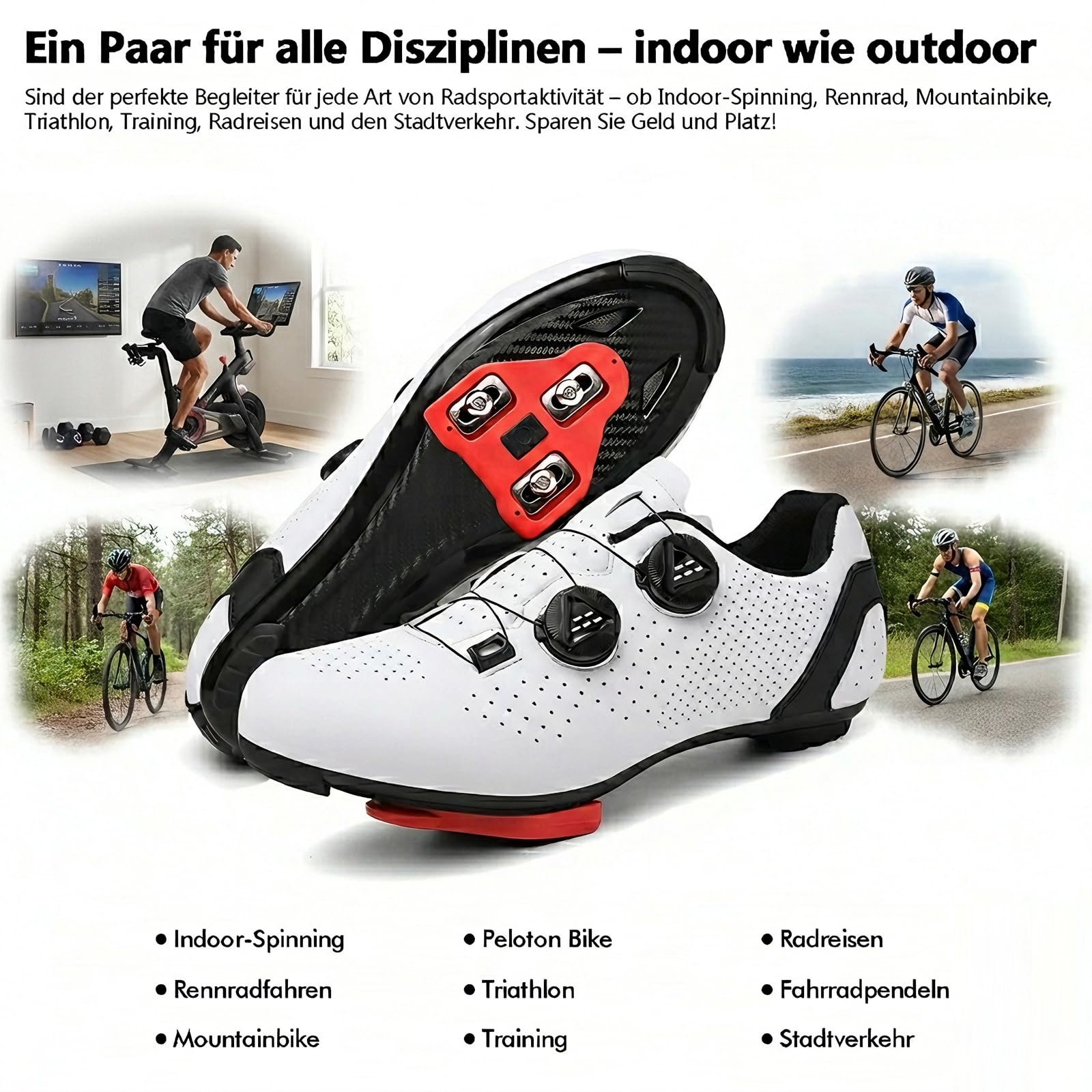 Fahrradschuhe Herren Damen Rennradschuhe SPD SPD-SL Look Atmungsaktiv Leicht Spin Klickschuhe