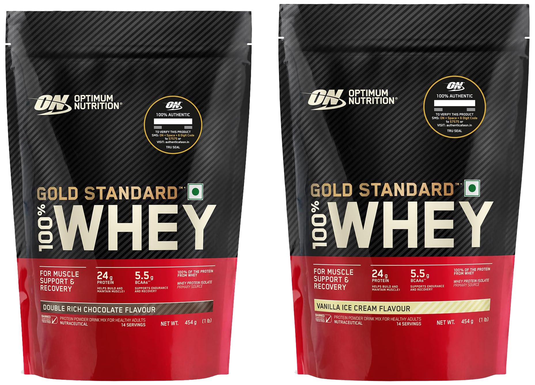 Optimum Nutrition (ON) Gold Standard 100% Whey Protein Powder (Vanilla Ice Cream)1 lbs & Optimum Nutrition (ON) Gold Standard 100% Whey Protein Powder - 1 lb (Double Rich Chocolate)-image-44